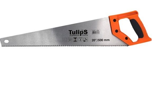 Ножовка по дереву 500 мм, средний каленый зуб, двухгранная заточка, двухкомпонентная рукоятка, TULI
