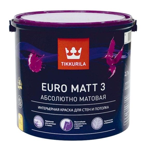 Краска интерьерная акриловая TIKKURILA EURO МАТТ 3 А глубокоматовая (0,9 л)