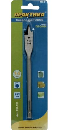 Сверло по дереву 14 х 152 мм блистер перовое ПРАКТИКА