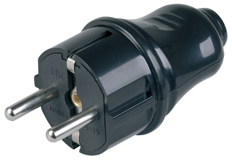 Вилка прямая 16А с заземлением ВПп10-02-Ст разборная черная IEK EVP10-01-K02