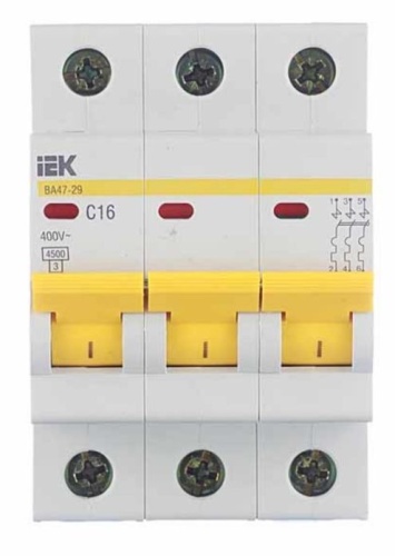 Выключатель автоматический модульный 3п C 16А 4.5кА ВА47-29 IEK MVA20-3-016-C