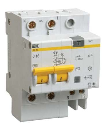 Выключатель автоматический дифференциального тока 2п C 16А 30мА тип AC 4.5кА АД-12 IEK MAD10-2-016-C Выключатель автоматический дифференциального тока 2п C 16А 30мА тип AC 4.5кА АД-12 IEK MAD10-2-016-C