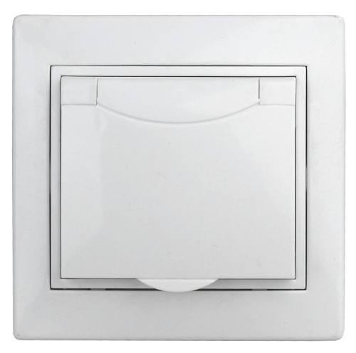 Розетка 2P+E Schuko с крышкой, 16А-250В, IP20, СУ, Plano, белый, 1-203-01