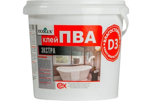 Клей ПВА ECOLUX экстра влагостойкий (1,0 кг) (12 шт коробка)