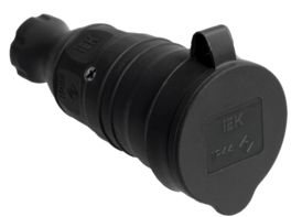 Розетка переносная 1-м Омега РБп13-1-0м IP44 с защ. крышкой с заземл. каучук черн. IEK