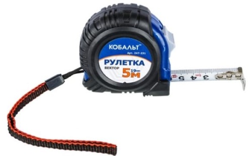 Рулетка 5 м х 19 мм Вектор обрезиненный корпус КОБАЛЬТ