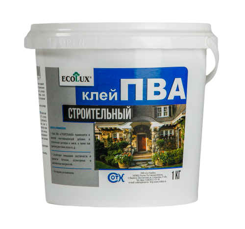 Клей ПВА ECOLUX строительный (1,0 кг) (12 шт коробка)
