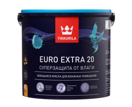 Краска влагостойкая акриловая TIKKURILA EURO EXTRA 20 А полуматовая (2,7 л)