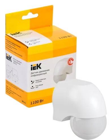 Детектор движения 1100Вт 180 градусов IP44 белый IEK