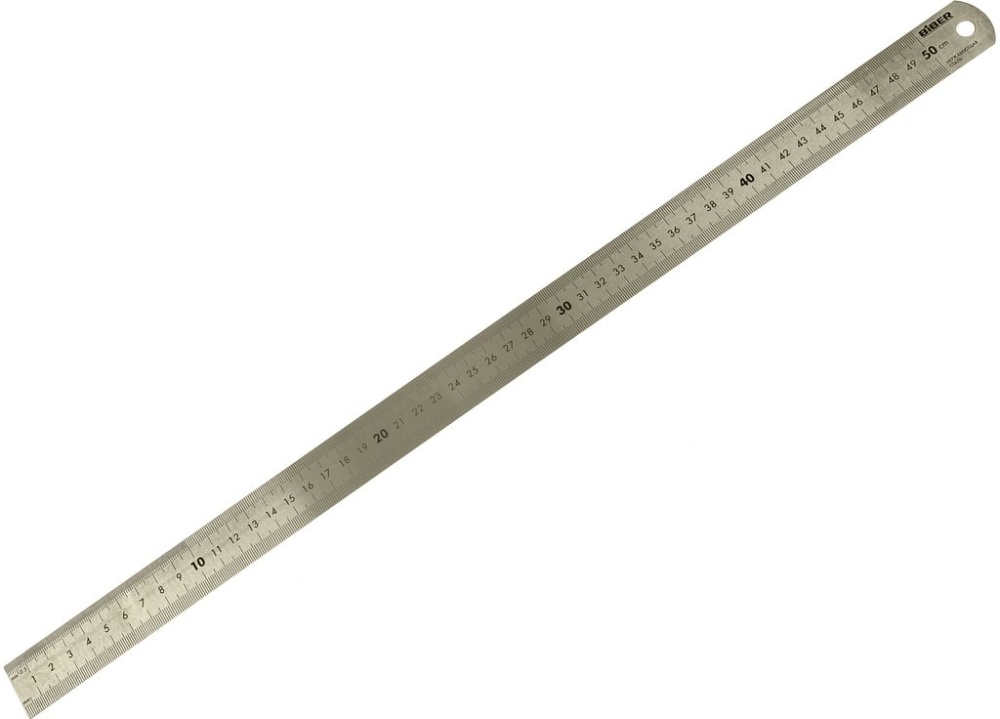 Линейка 500 мм нержавеющая сталь двухсторонняя шкала (12) БИБЕР
