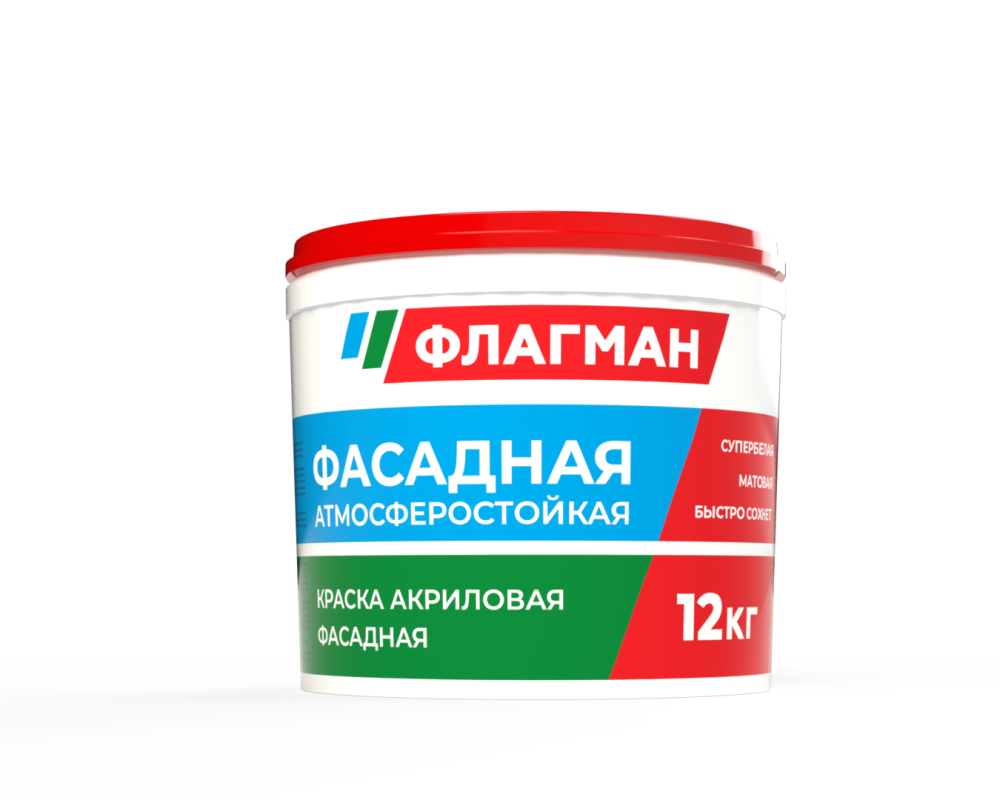 Краска акриловая фасадная ФЛАГМАН белоснежная (12 кг) /44