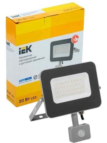 Прожектор светодиодный 30 Вт 6500К IP54 с датчиком движения серый IEK