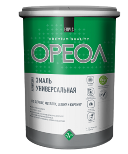 Эмаль акриловая универсальная Ореол Черная (1 кг)/6 Эмаль акриловая универсальная Ореол Черная (1 кг)/6