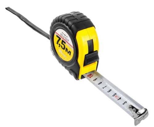 Рулетка 7,5 м х 25 мм обрезиненный корпус из ABS пластика, трехслойное покрытие ленты