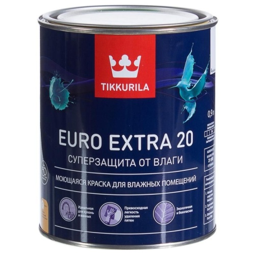 Краска влагостойкая акриловая TIKKURILA EURO EXTRA 20 С полуматовая (0,9 л)