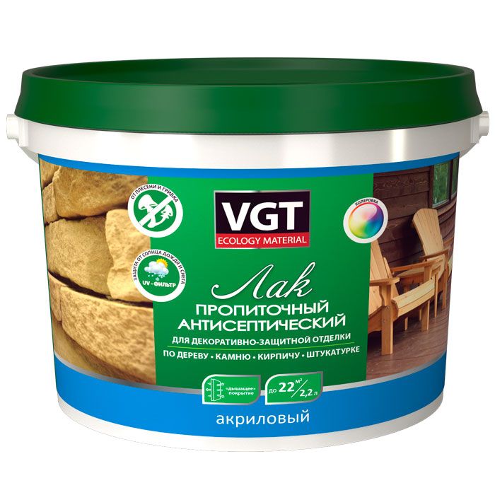 Лак интерьерный акриловый ВГТ пропиточный с антисептиком тик (0,9 кг) до-15