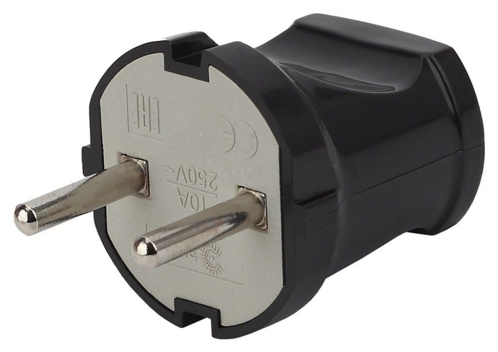 Вилка прямая 10А без заземления черная Vx1-В Эра