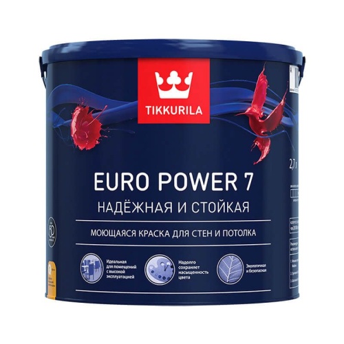 Краска моющаяся акриловая TIKKURILA EURO POWER 7 С (2,7 л)