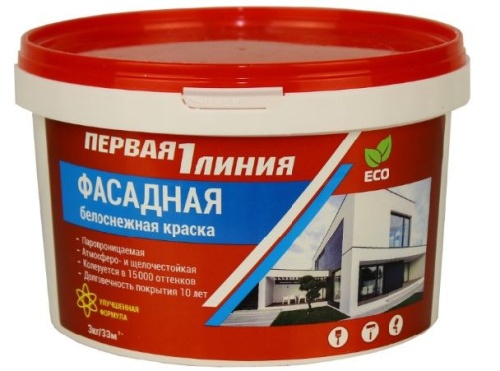 Краска акриловая фасадная Первая линия белоснежная (1,5 кг) /144