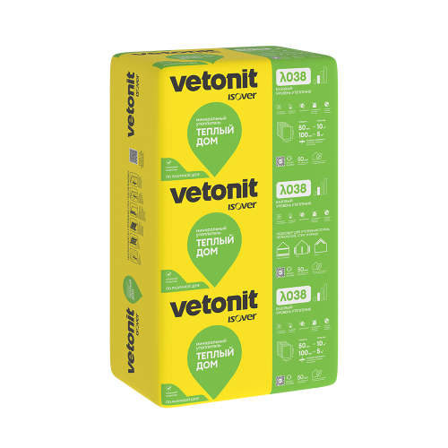 Утеплитель Vetonit (ISOVER) Теплый Дом 50х610х1170/Е 038 (уп.14шт 10м2 0,5м3) (40) плита