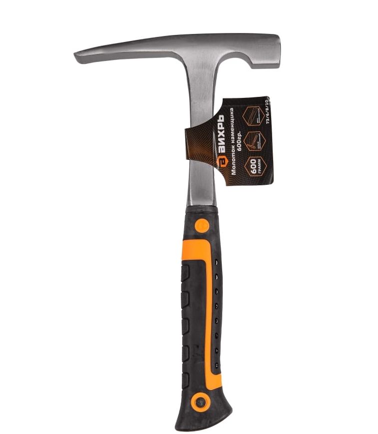 Молоток каменьщика 600 гр цельнометаллический двухкомпонентная рукоятка Вихрь