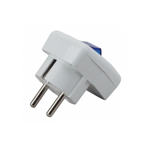 Вилка угловая 16А с заземлением с выключателем белая Vx5-W