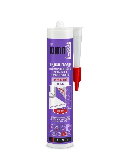 Клей монтажный Kudo KBK-301 Жидкие гвозди акриловый универсальный морозостойкий белый (0,280 мл)/12