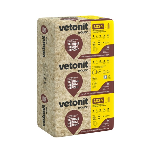 Утеплитель Vetonit (ISOVER) Теплые Стены Стронг 50х610х1000/Е/К 034 (уп.10шт 6,10м2 0,305м3) (40)