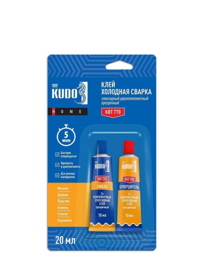 Клей эпоксидный Kudo Home KBT-770 двухкомпонентный прозрачный (20 мл)/12