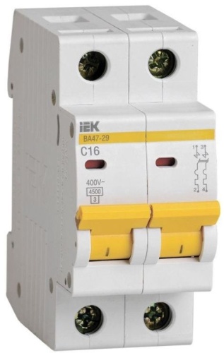 Выключатель автоматический модульный 2п C 16А 4.5кА ВА47-29 IEK MVA20-2-016-C