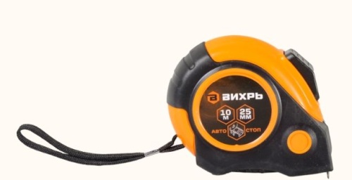 Рулетка 10 м х 25 мм автостоп обрезиненный корпус из пластика Вихрь