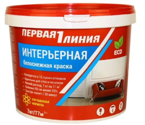 Краска интерьерная акриловая Первая линия белоснежная (7 кг) /90