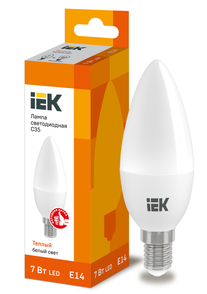 Лампа светодиодная 7 Вт Е14 3000К С35 свеча 230В