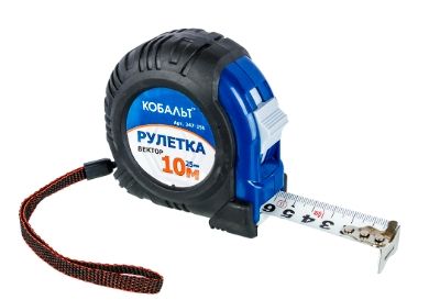 Рулетка 10 м х 25 мм обрезиненный корпус Вектор КОБАЛЬТ