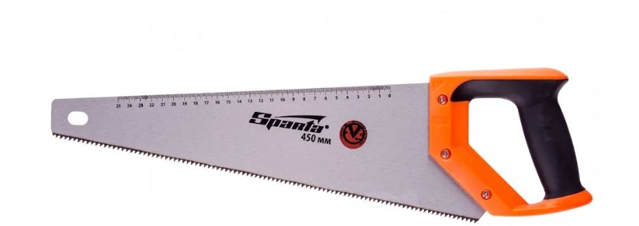 Ножовка по дереву 450 мм, 7-8 ТРI, каленый зуб 2D, линейка, двухкомпонентная рукоятка// SPARTA