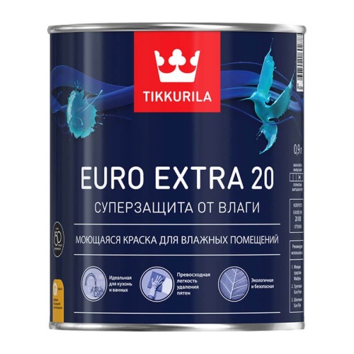 Краска влагостойкая акриловая TIKKURILA EURO EXTRA 20 А полуматовая (0,9 л)