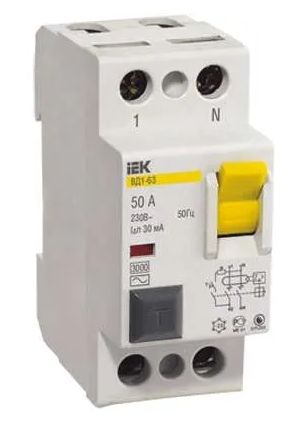 Выключатель дифференциального тока (УЗО) 2п 16А 30мА тип AC ВД1-63 IEK MDV10-2-016-030 Выключатель дифференциального тока (УЗО) 2п 16А 30мА тип AC ВД1-63 IEK MDV10-2-016-030