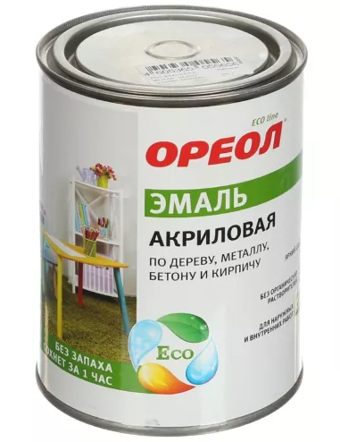 Эмаль акриловая универсальная Ореол Белая (1,0 кг)/6 Эмаль акриловая универсальная Ореол Белая (1,0 кг)/6
