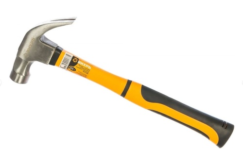 Молоток - гвоздодер 450 гр фибергласовая двухкомпонентная ручка с магнитом Вихрь