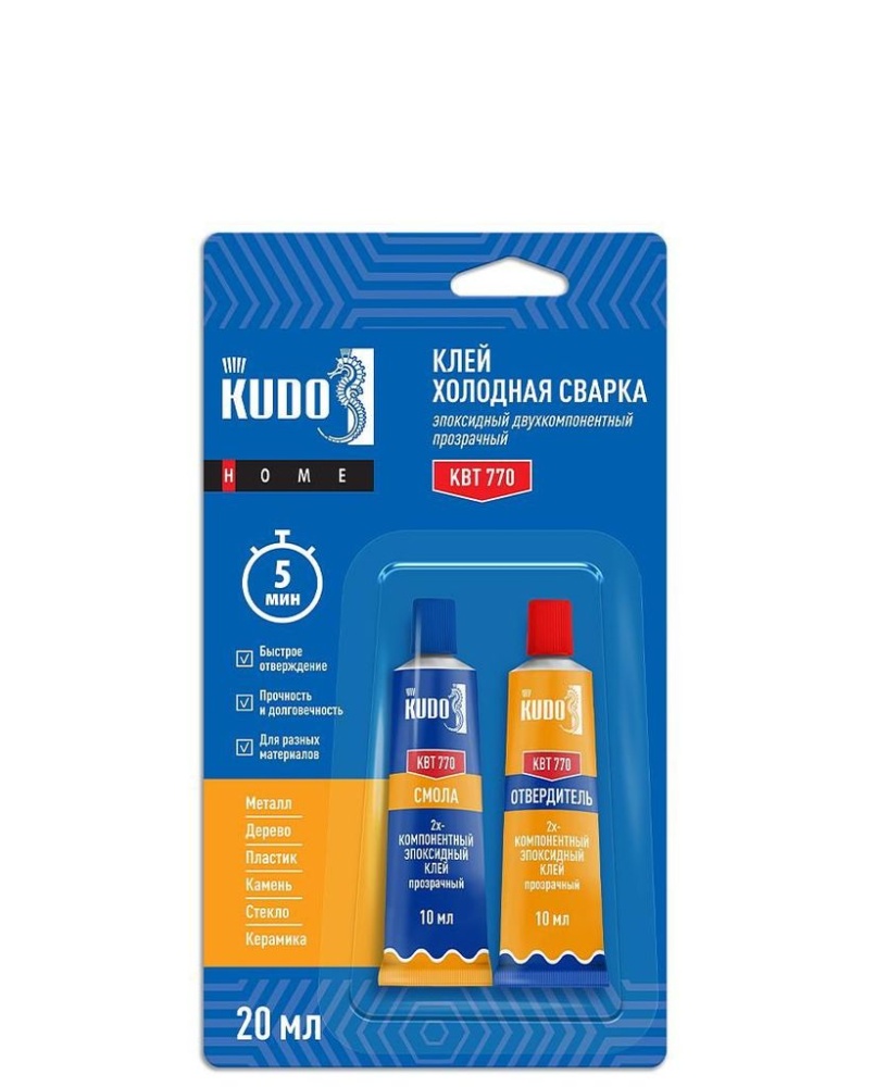 Клей эпоксидный Kudo Home KBT-770 двухкомпонентный прозрачный (20 мл)/12