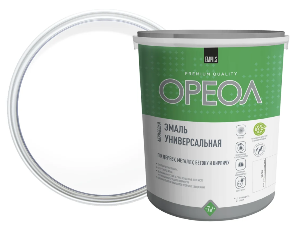 Эмаль акриловая универсальная Ореол Белая (2,5 кг)/6