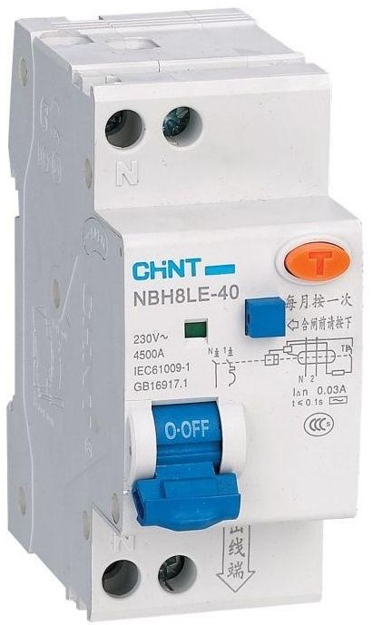 Выключатель автоматический дифференциального тока 1п+N C 16А 30мА 4.5кА NBH8LE-40 (R) CHINT 206062