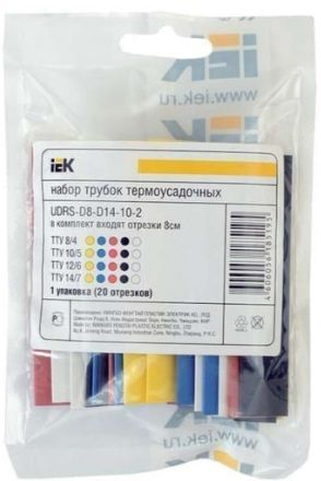Набор трубок термоусадочных тонкостен. ТТУ 2/1; 4/2; 6/3; 8/4 (ЖЗ; С; К; Ч) 20х8см разноцвет. IEK UD