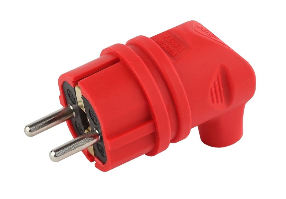 Вилка угловая 16А с заземлением каучук V9-RED-IP44 IP44 красная Эра