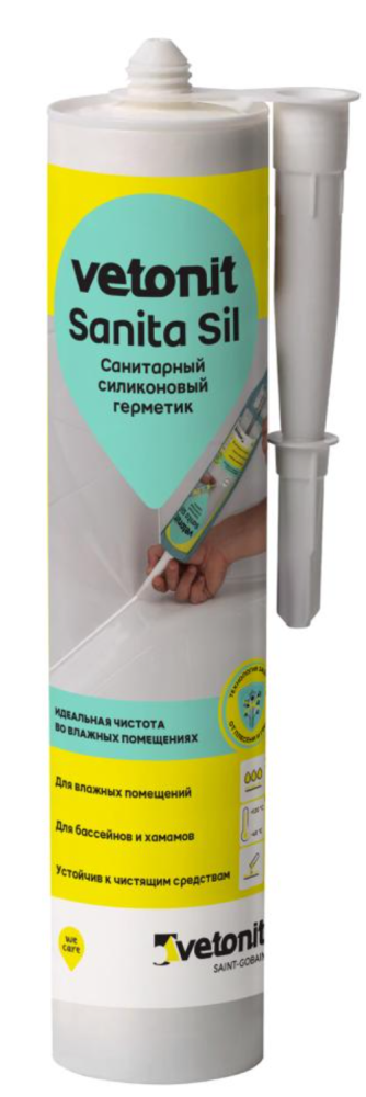 Герметик силиконовый ВЕТОНИТ санитарный прозрачный (0,280 л)/ 24