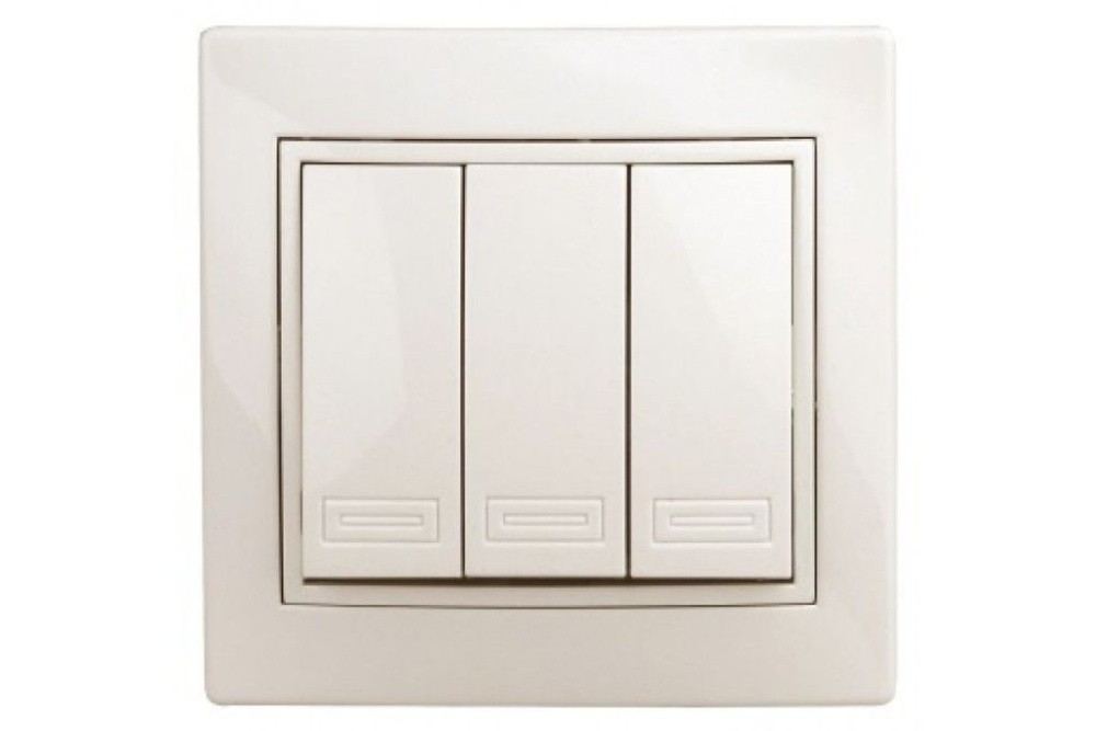 Выключатель 3-кл. 10А-250В IP20 СУ Plano слоновая кость 1-106-02