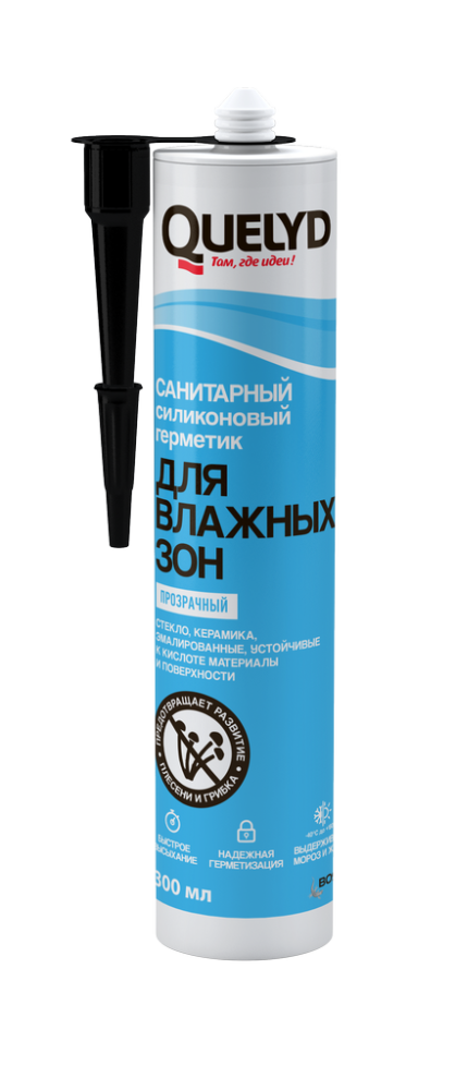 Герметик силиконовый Quelyd для влажных зон прозрачный (0,300 л)/12