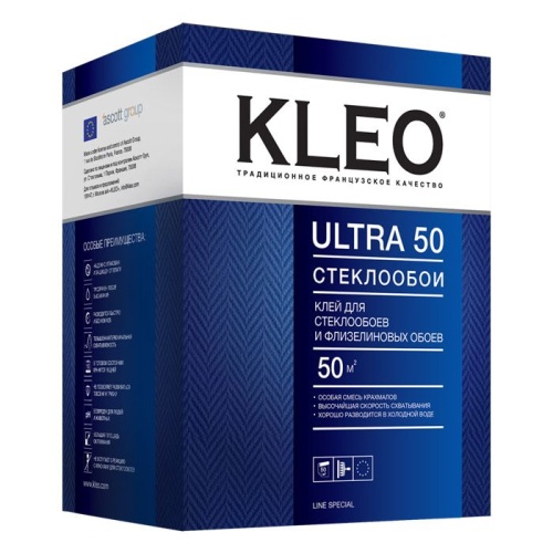 Клей обойный Kleo ultra 50 для стеклообоев и флизелиновых обоев (0,500 кг)/12