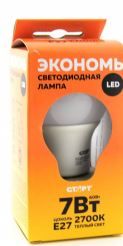 Лампа светодиодная 7 Вт Е27 теплый груша Старт