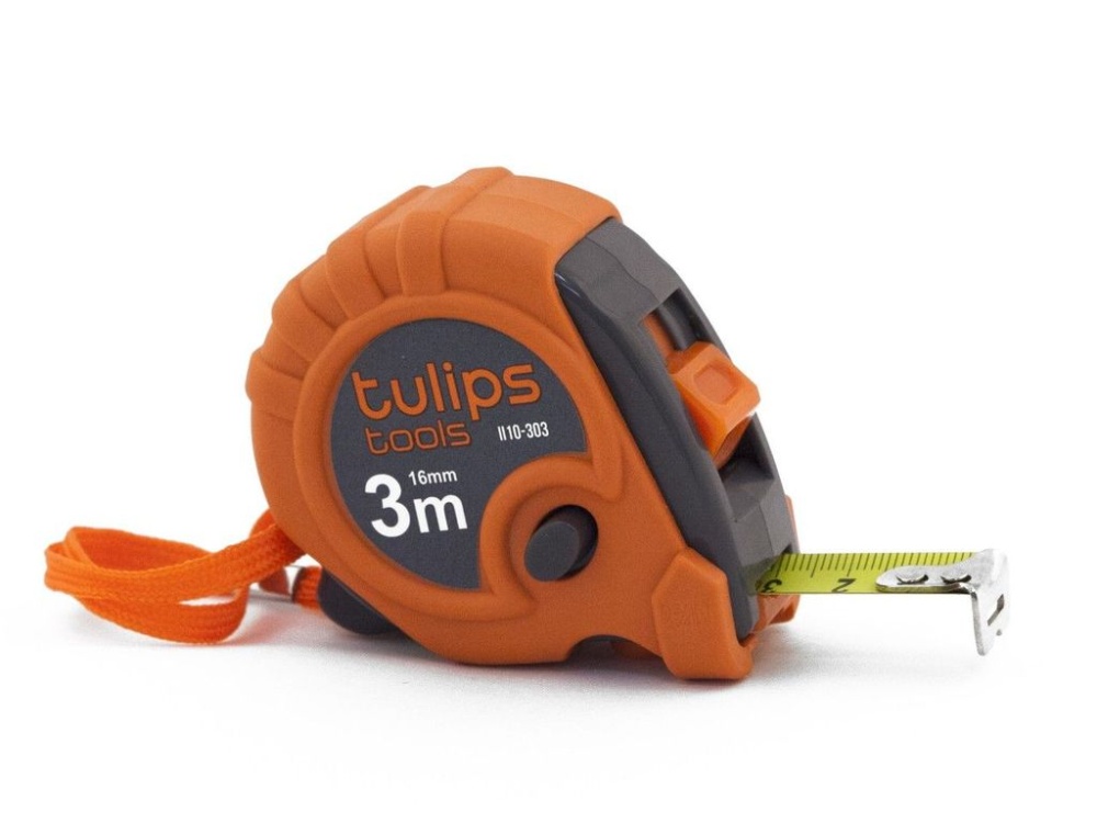 Рулетка 3 м х 16 мм 3 фиксатора ударопрочный магнитный зацеп обрезиненный корпус TULIPS